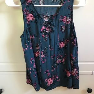 Blue Floral Tank Top