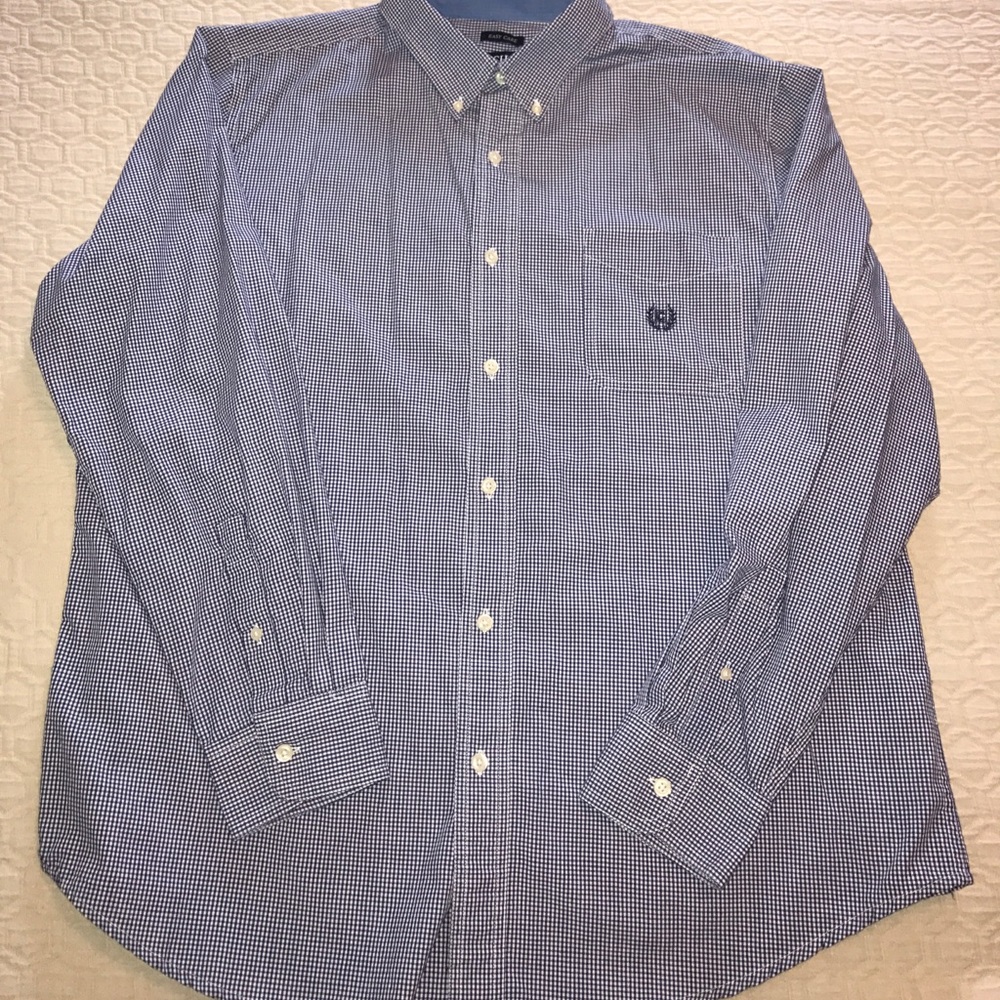 Men's xl gingham plaid button up shirt euc