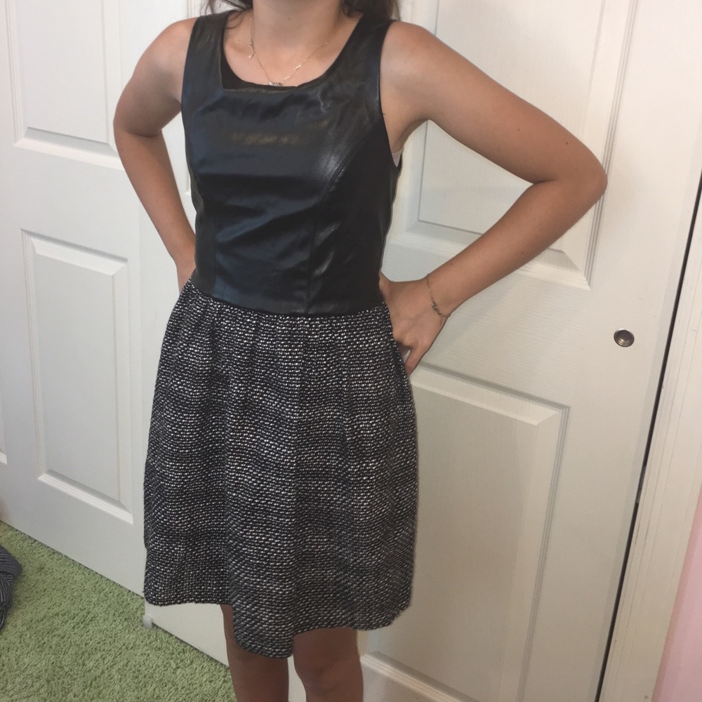 Leather dress with black and white bottom