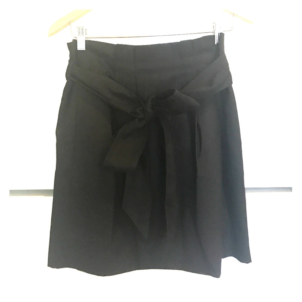 Jcrew black wool-blend tie waist skirt.