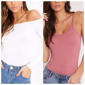 Thin Strap Rose Bodysuit + White Bardot Bodysuit