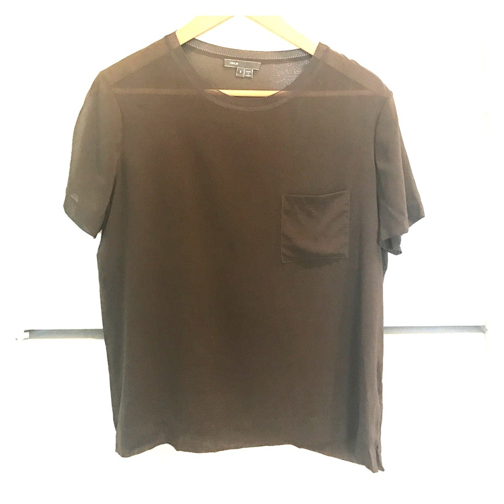 Vince Silk-blend pocket T. Brown. Size Small.