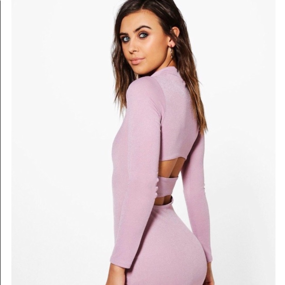 Boohoo Long Sleeve Turtleneck Backless Strap Dress