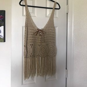 Open Weave Vest with Leather Tie on Back