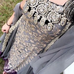 Indian dress. Gray Anarkali with dupatta