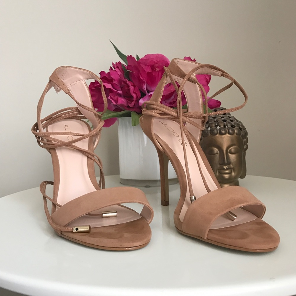 ALDO Casarolo Tan Leather Heeled Tie Up Sandals