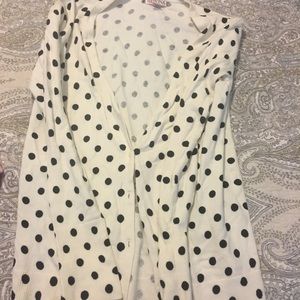 White cardigan with black polka dots!