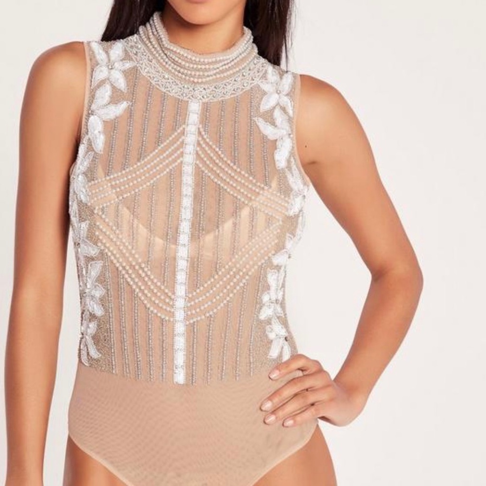 Premium Embellished Bodysuit Nude