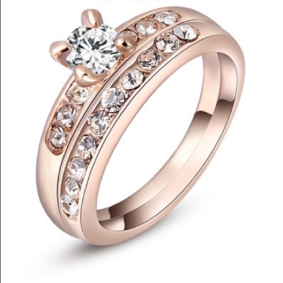 Rose Gold Plated Solitaire CZs Ring Set - Picture 1 of 1