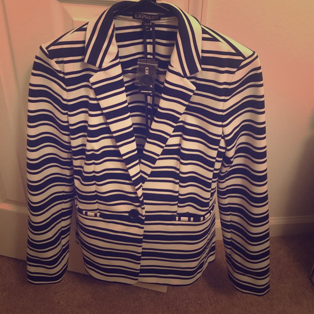 Navy & White Striped Blazer