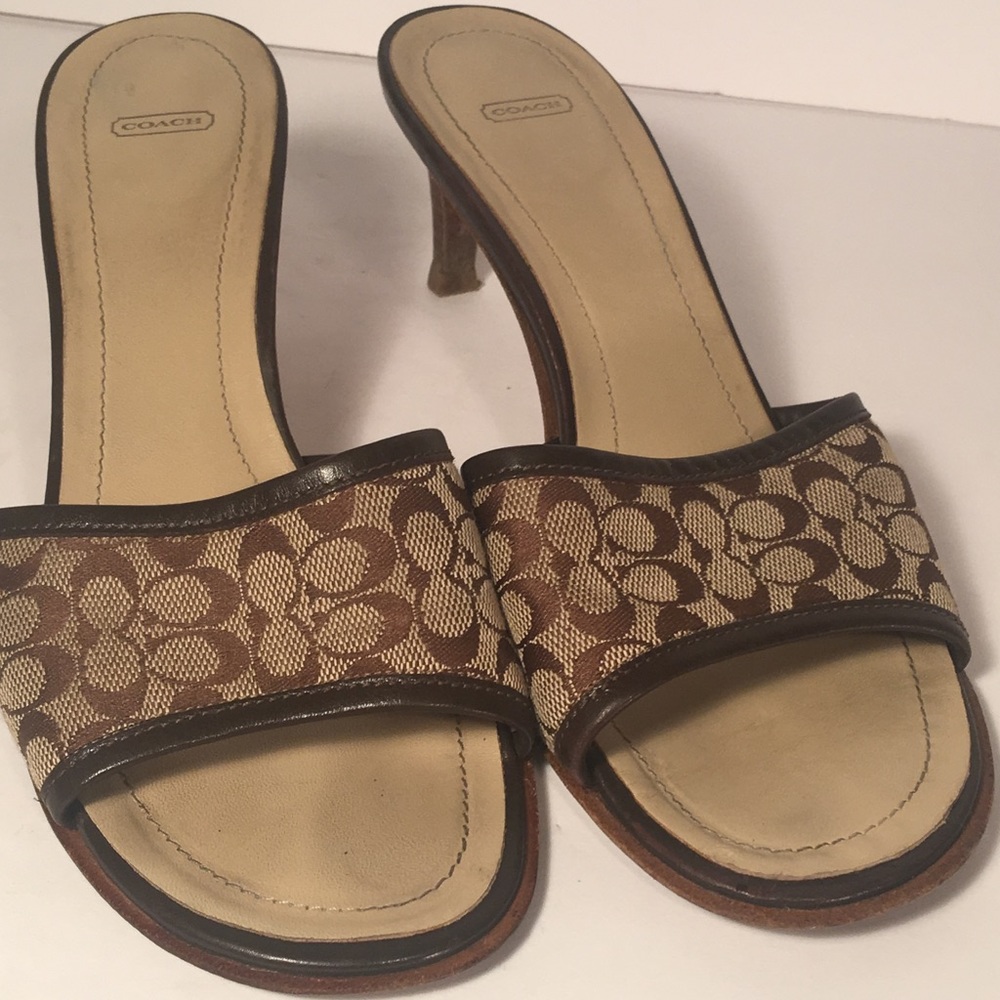 Coach Brown & Tan Slip On Open Toe Shoes