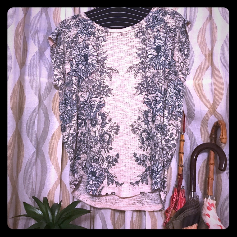 Lightweight Floral Sweater with Cap Sleeves