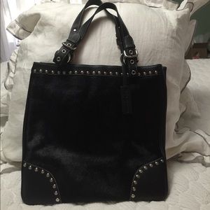 Aqua Madonna Calf Hair Black Leather Handbag