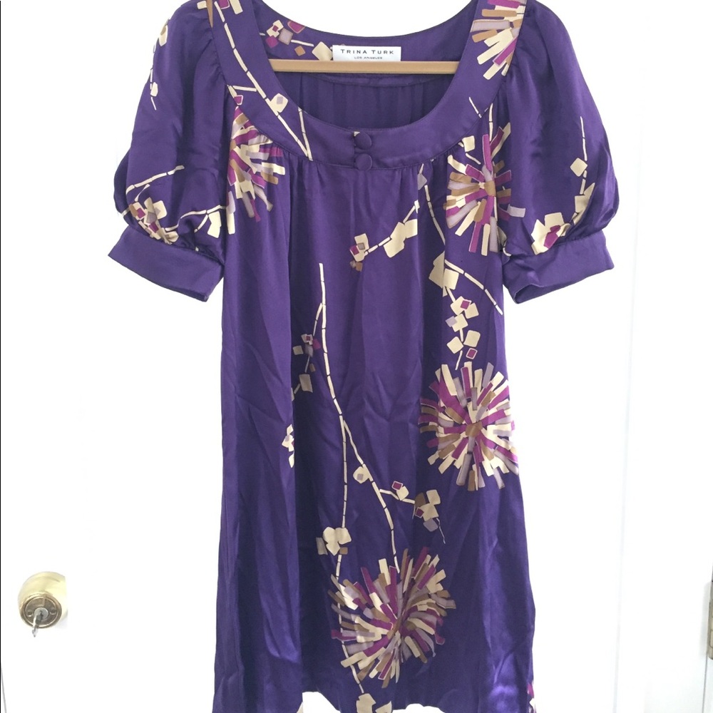Trina Turk Purple Burst Silk Dress Size 2