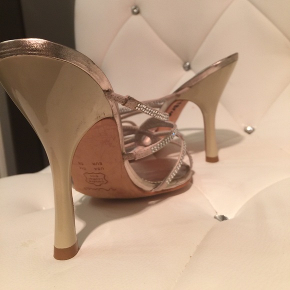 Taupe Satin Bling Slides, Comfortable & Elegant - Picture 2 of 5