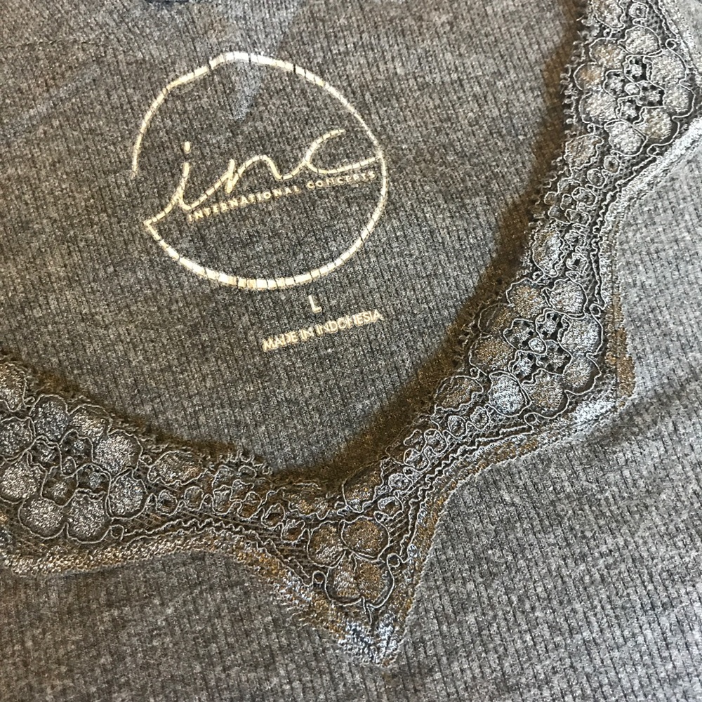 INC Grey tank top with pretty lace.