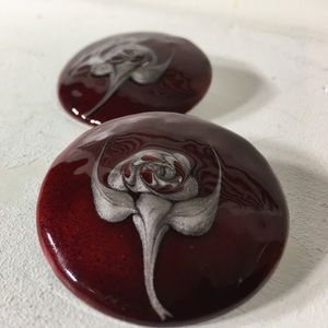 Vintage Flower Enamel Round Pierced Earrings