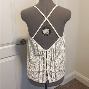 ROXY lace criss cross tank with low back & buttons