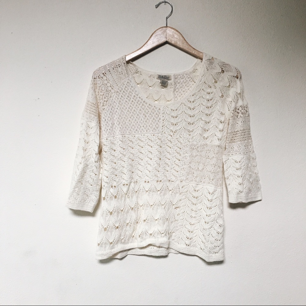 Lucky Brand- Bohemian Patchwork 3/4 sleeve sweater