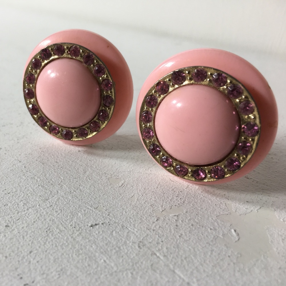 Vintage Plastic Rhinestone Clip On Earrings