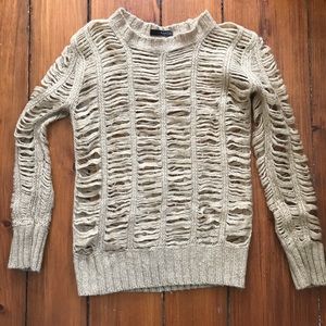 Camel colored "shredded" sweater, size XS or S.