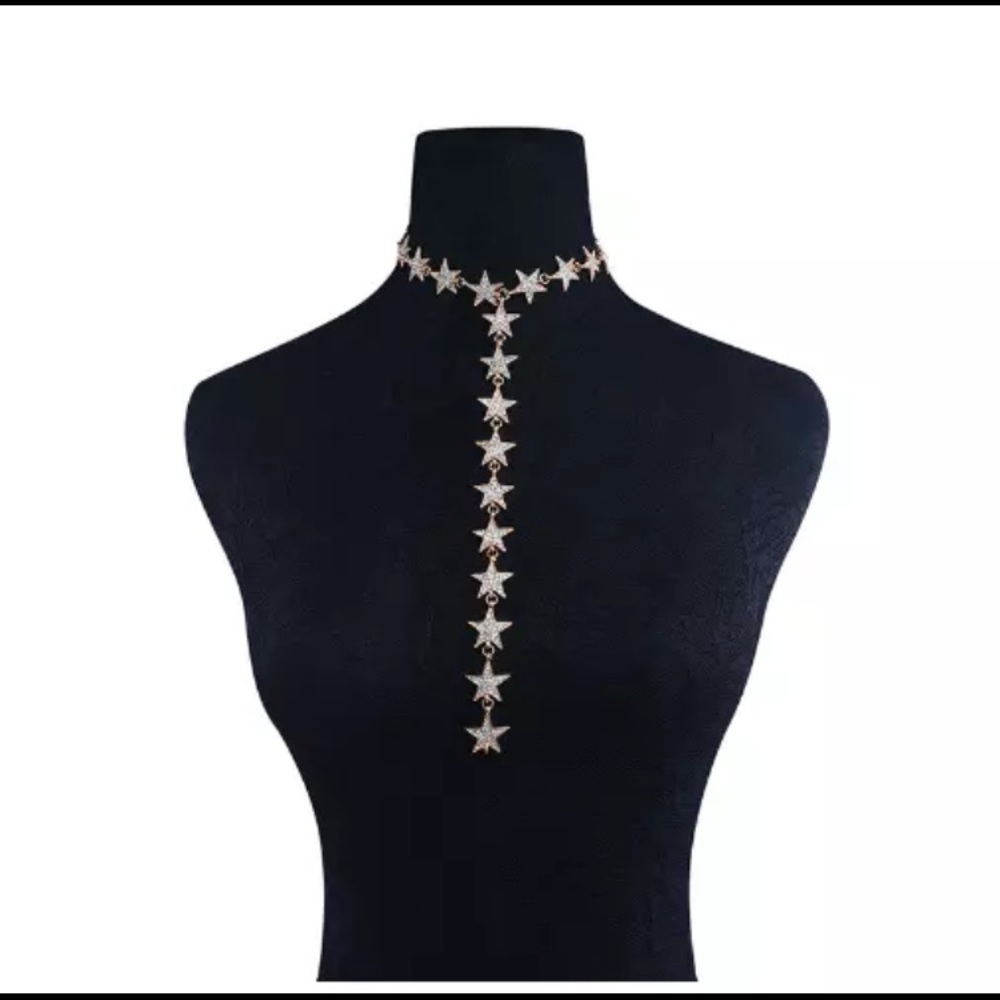 ‘Manhattan’ Rhinestone star choker lariat necklace - Picture 3 of 5