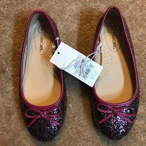 Black, pink and silver girls flats