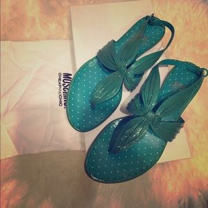 Moschino ladies turquoise leather sandals size 39