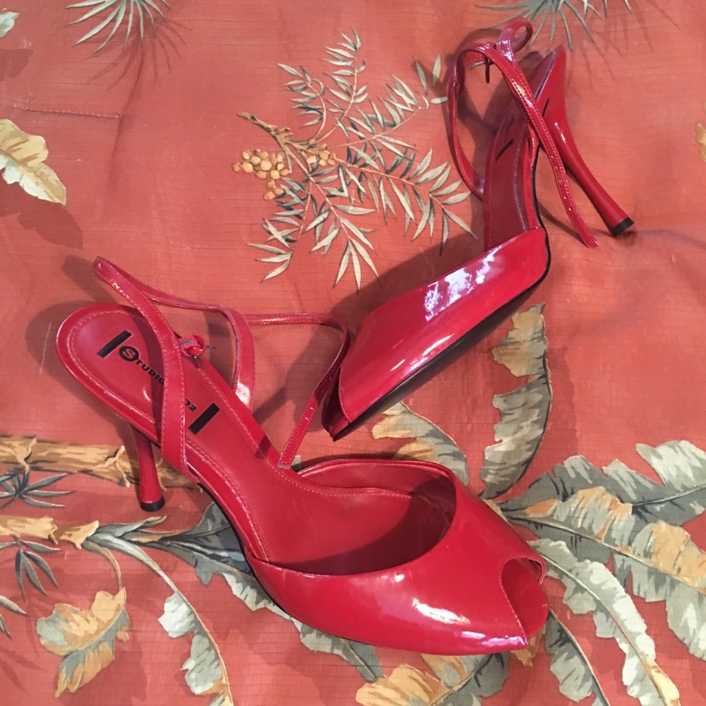 Red peep toe heels