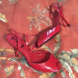 Red peep toe heels