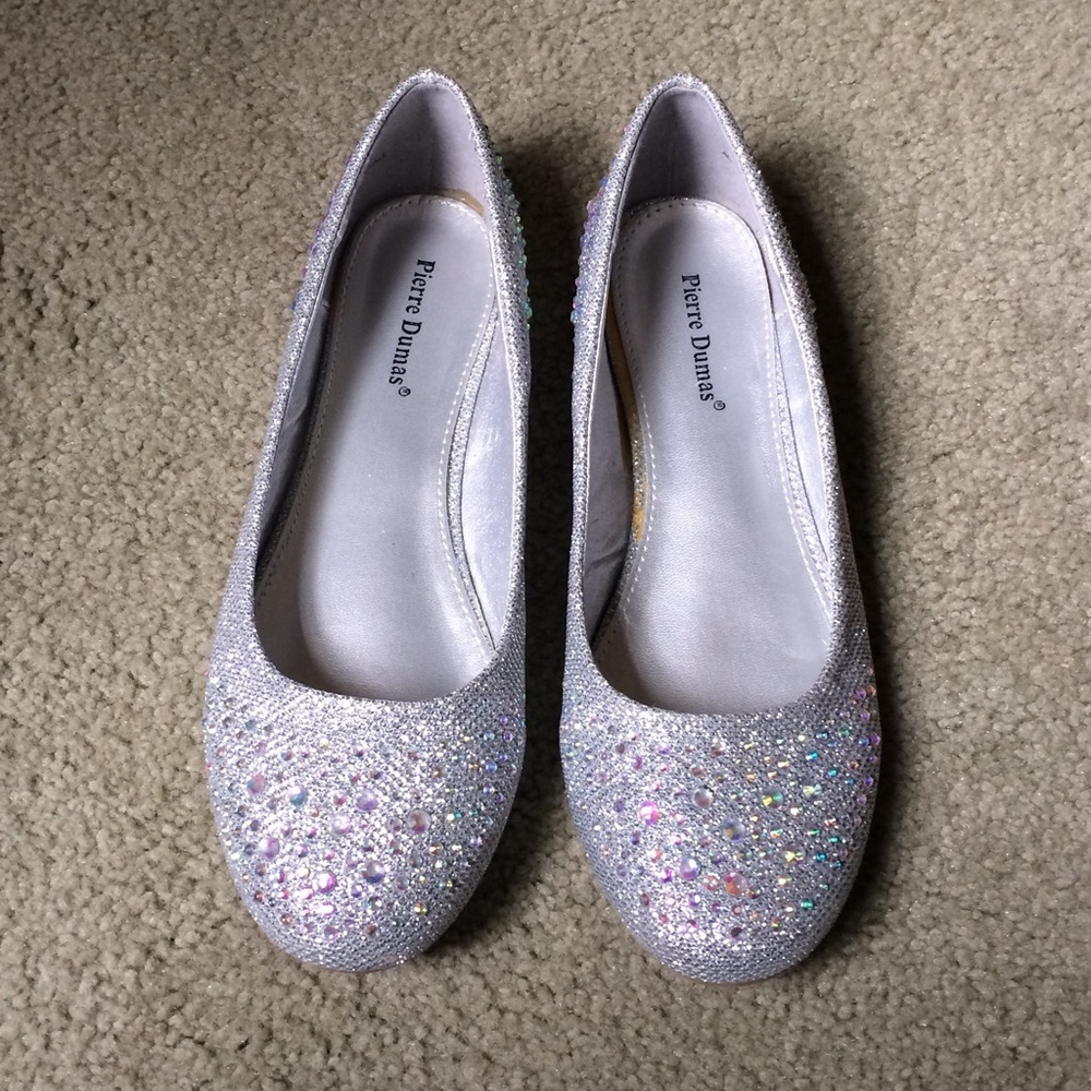 Silver rhinestone ballet flat wedding shoes 7M