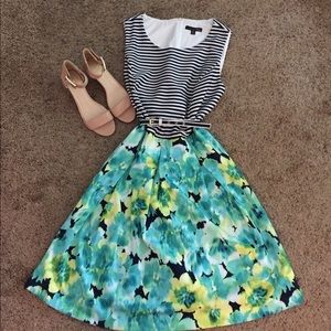 NWT Floral & Stripes Madison Leigh Ponte Dress