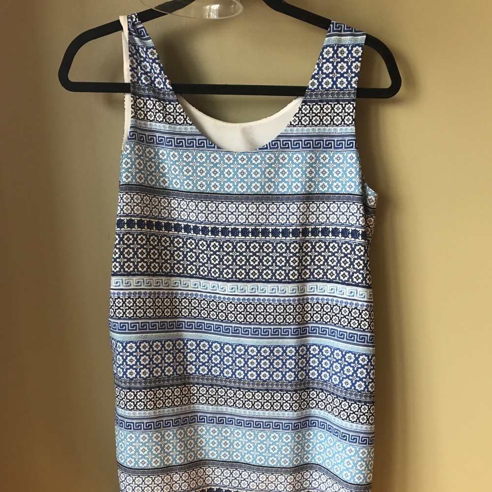 Blue patterned shift dress
