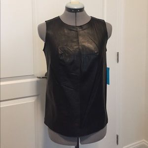 PER SE 100% leather fitted top w/ gunmetal zipper
