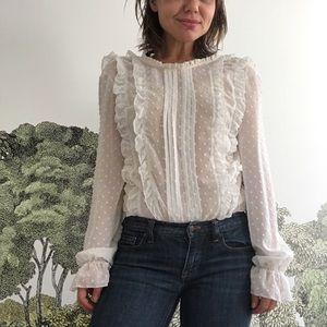 White Zara ruffled long-sleeve shirt, back buttons