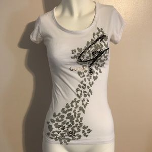 Guess white leopard print top