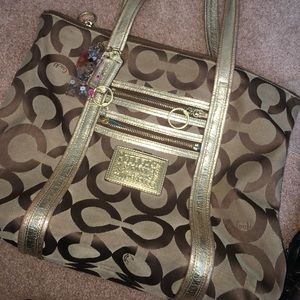 Beautiful brown and gold coach tote. Used.