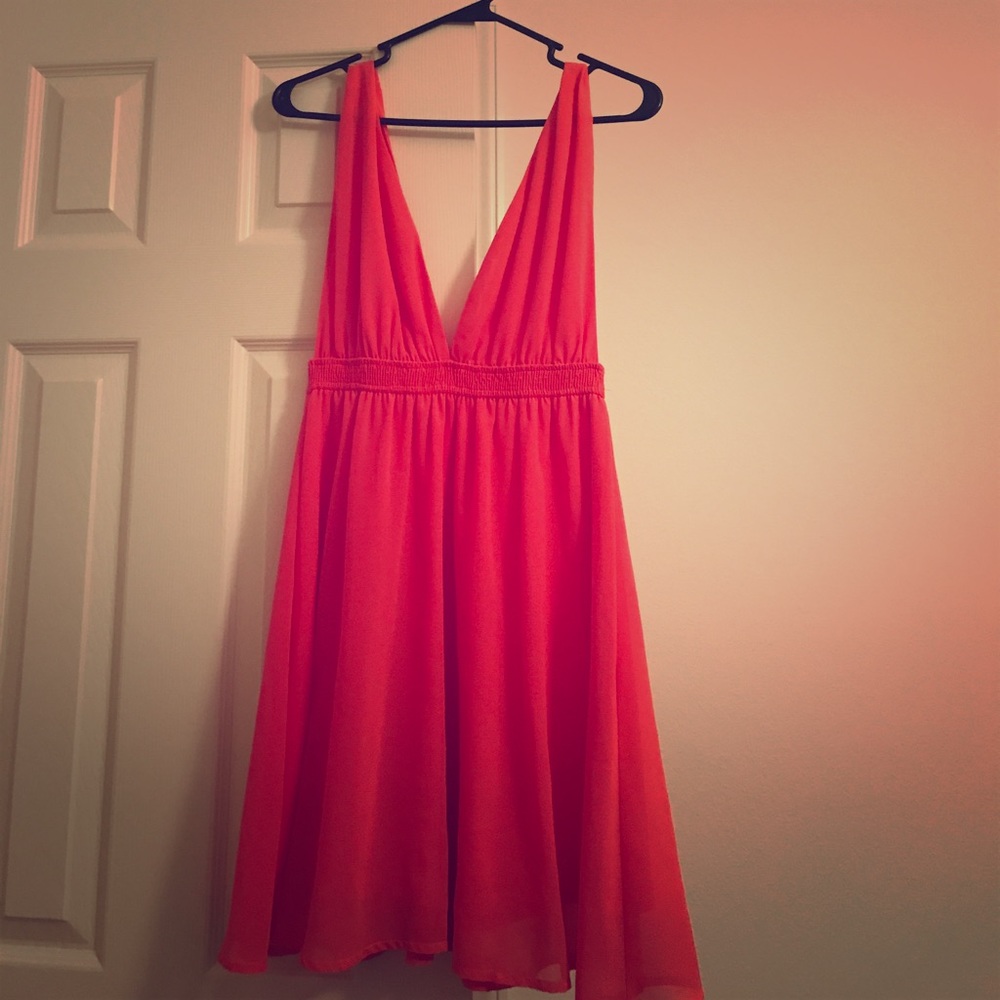 Coral Deep V Dress
