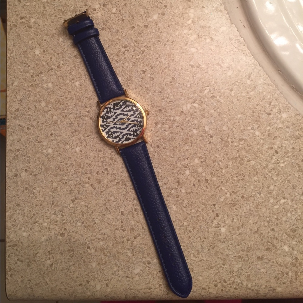 Navy Blue Leather Chevron Watch