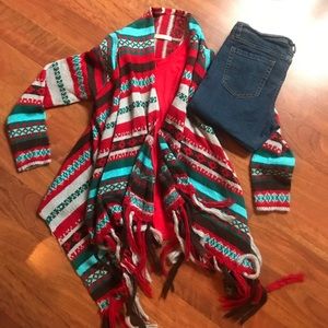 Tribal Print Winter Cardigan w/ Fringe