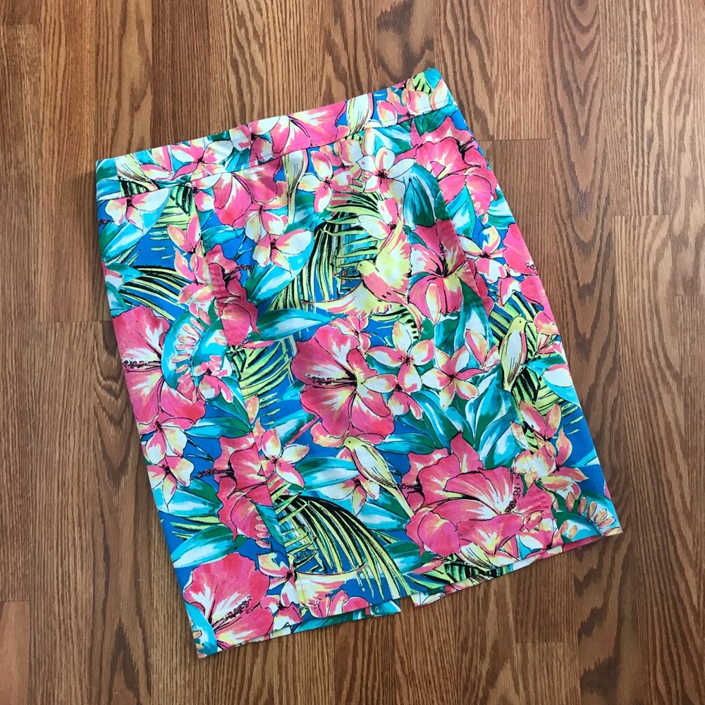 LOFT Tropical Flower Print Skirt Hibiscus Floral - Picture 2 of 8