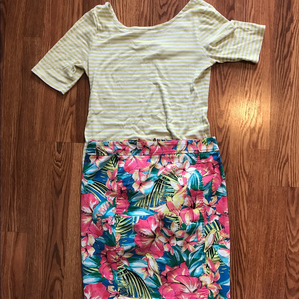 LOFT Tropical Flower Print Skirt Hibiscus Floral - Picture 3 of 8