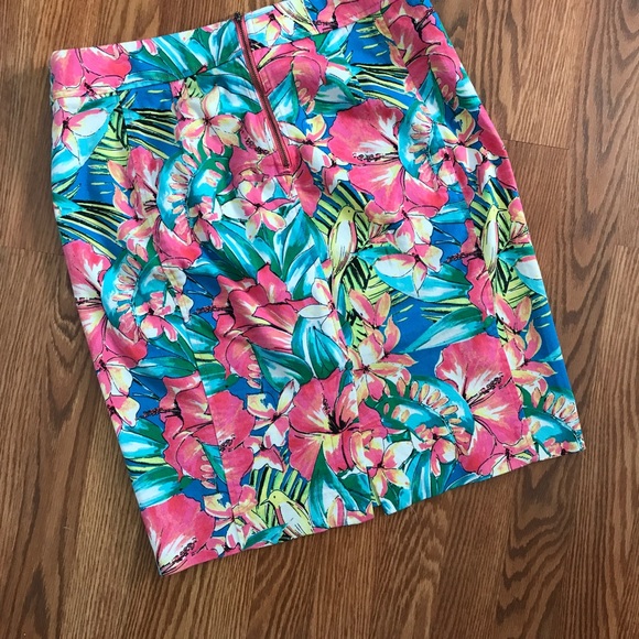 LOFT Tropical Flower Print Skirt Hibiscus Floral - Picture 4 of 8