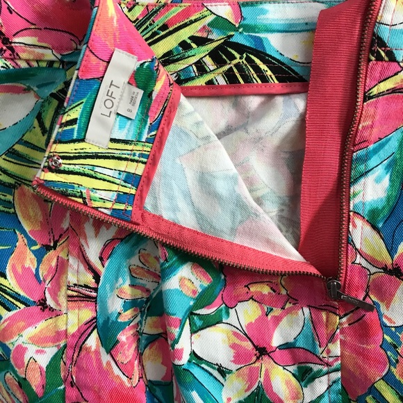 LOFT Tropical Flower Print Skirt Hibiscus Floral - Picture 6 of 8