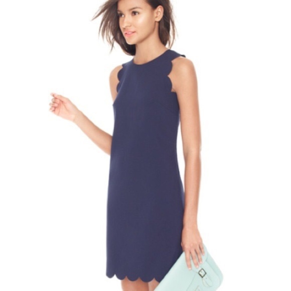Jcrew Navy Scalloped Sheath Dress