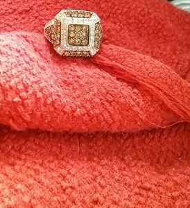 White and chocolate diamond ring silver band woman