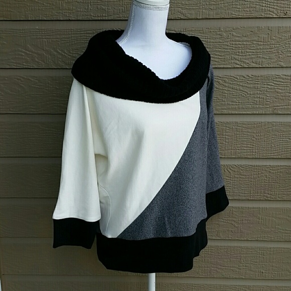 Rafaella Sweaters - Grey white and black cowl neck knit sweater