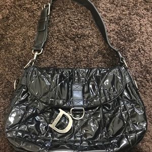 Dior patent leather quilted hobo handbag