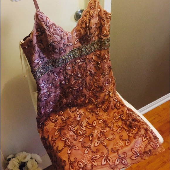 Rose Gold Sue Wong Beaded Cocktail Dress - Picture 2 of 8