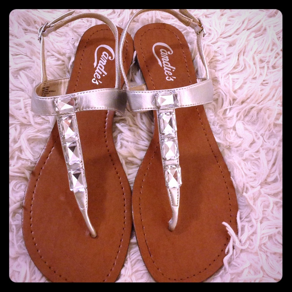 Candies rhinestone sandal in silver, size 7.5
